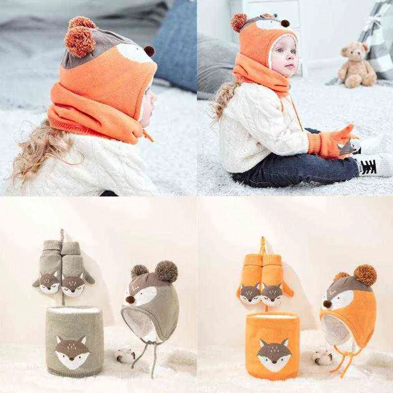 3 stücke Baby Hüte Handschuhe Schal Sets Doppel Winter Stricken Beanie Herbst Warme Kinder Anzüge für Neugeborene Dropship