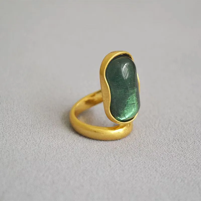 Anel de esmeralda francesa feminino anel de temperamento nobre meio aberto anel de ouro para festa logística256E3212670