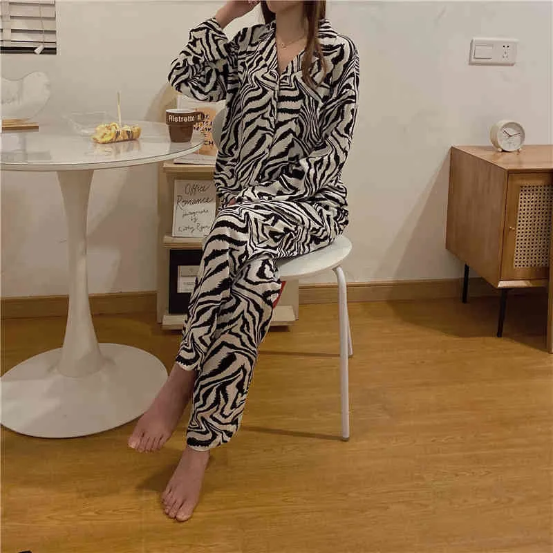 Women Animal Printed All Match Comfortable Homewear Cotton Sexy Loose Sweet Soft Sleepwear Cute Pajamas Sets 210525