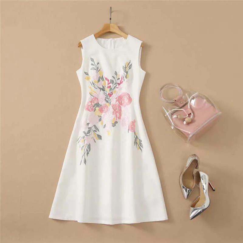 Fashion Summer Sundresses Runway Designer Sleeveless Embroidery Floral Tank Dresses for Women Celebrity Party Vestidos Robe 210601