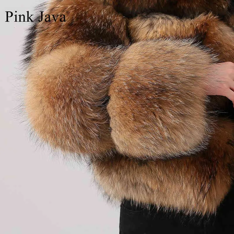 Rose java QC1884 Arrivée Real Raccoon Fur Coat Femme Veste de veste de luxe de luxe Fluffy Vente 211220