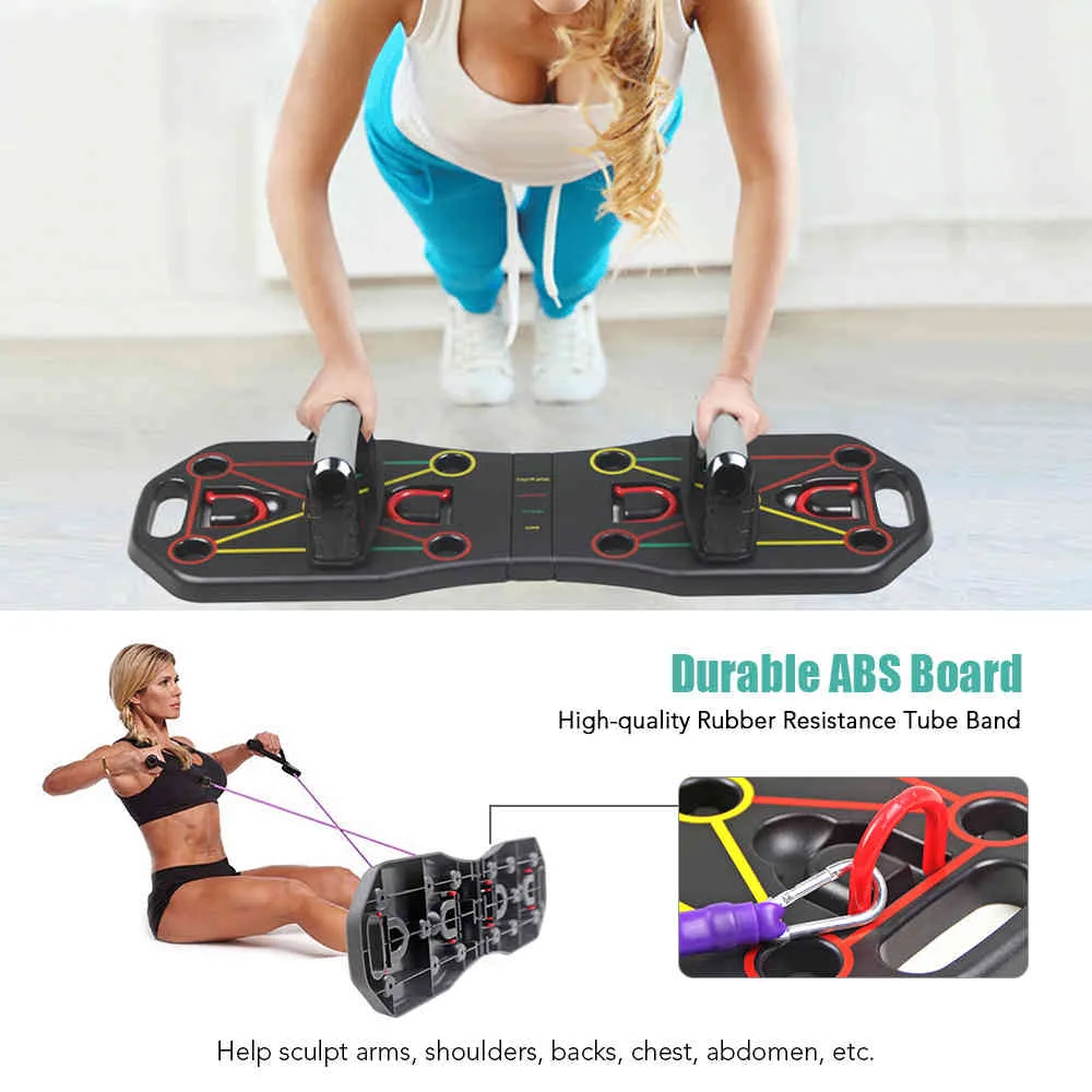 Multifunktionales faltbares Push-up-Board-System mit Widerstandsrohrbändern, Zugseil, Bodybuilding, Workout, Push-up-Standbrett X0524