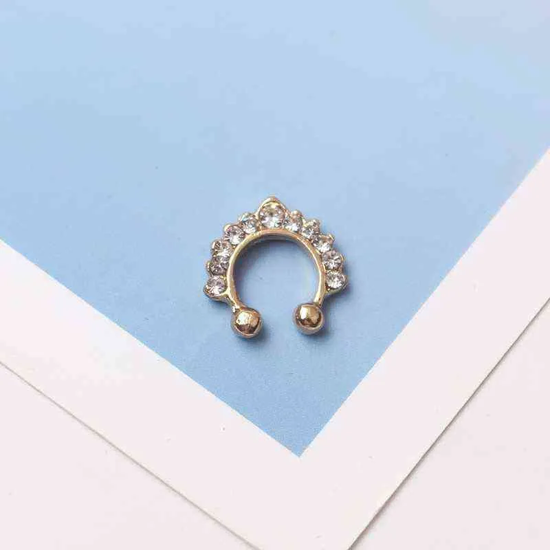 Nieuwe Crystal Clicer Fake Septum Voor Vrouwen Clip Hoop Neus Ring Faux Piercing Goud Verzilverd Mannen Meisje Gift Body Sieraden Y1118