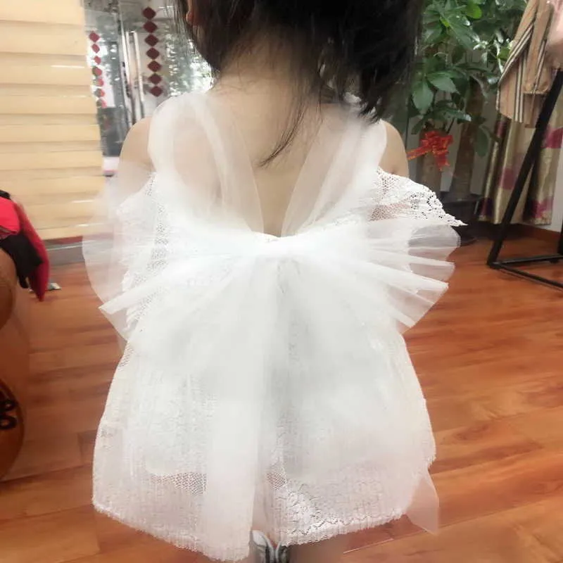 Summer Girl Dress Sleeveless White Princess with Bowknot Flower Open Back High Low E0001 210610