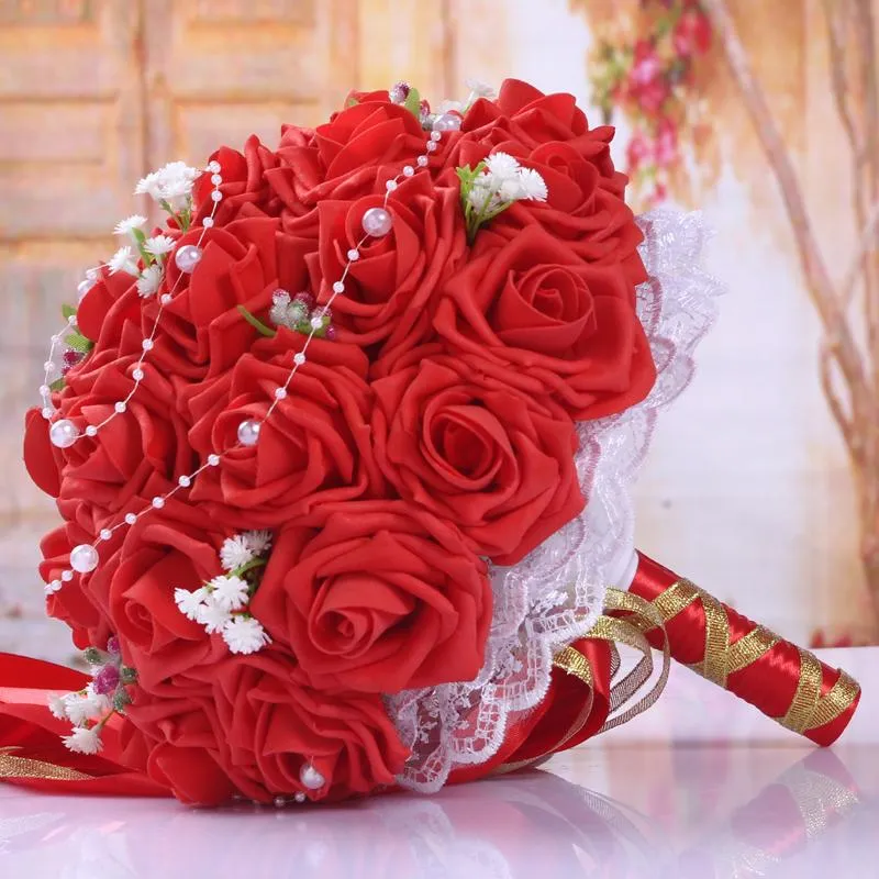 Wedding Flowers Fashion Burgundy Bouquet Pink Red White Burgundy Bridal Bridesmaid Flower Artificial Rose Bride238d