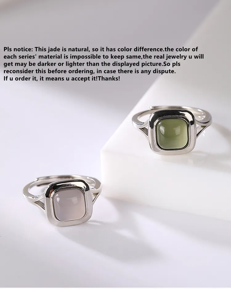 Uglyless Natural Agate Square for Women Simple Noble Gemstone Open Rings Gold Plated 925 Sterling Silver Fine Jewelry R789