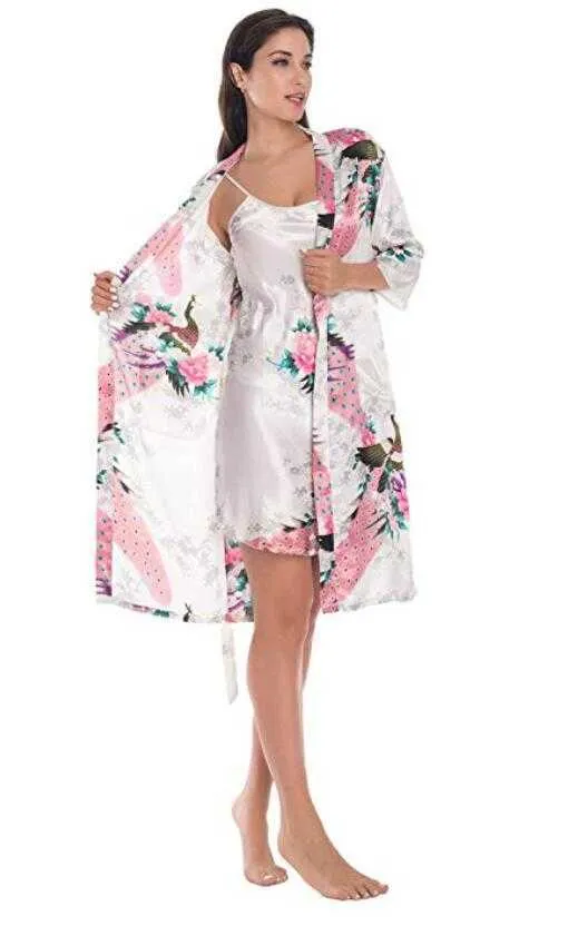 Mode Frauen Sommer Mini Kimono Robe Lady Rayon Bath Kleid Yukata Nachthemd Schlafwege Schlafhirts Pijama Mujer Größe M-XL 210831