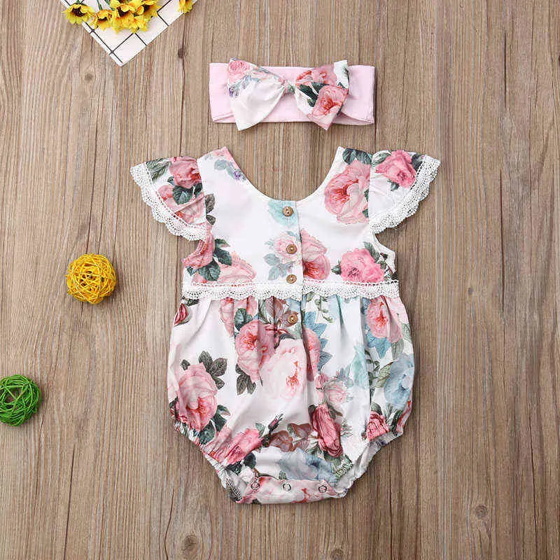 lioritiin 0-24m recém-nascido infantil bebê menina moda verão romper fora ombro floral impresso jumpsuit headband conjunto g1221