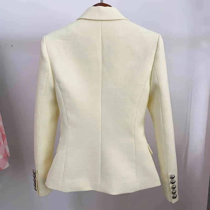 HIGH STREET est Classic Designer Blazer Botones de león para mujer Doble botonadura Slim Fit Texturizado Amarillo pastel 210521