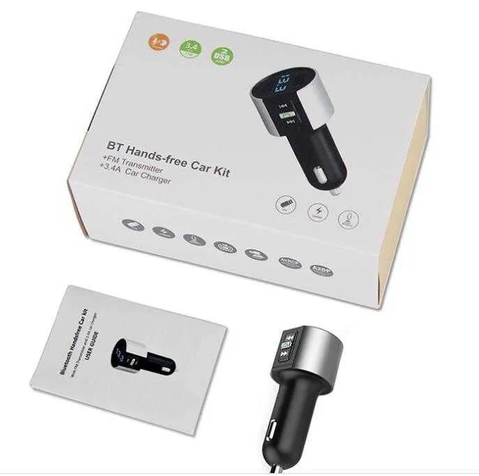 Transmitter Car Bluetooth Kit Mp3 charger handsfree with double USB charging port 5V/2A LCD disk broadcast AUX