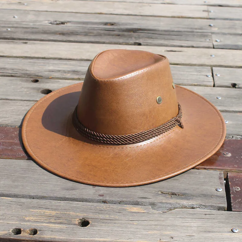 PU skórzana kowbojska kapelusz wiosna lato na świeżym powietrzu Knight Cap Q0805271D