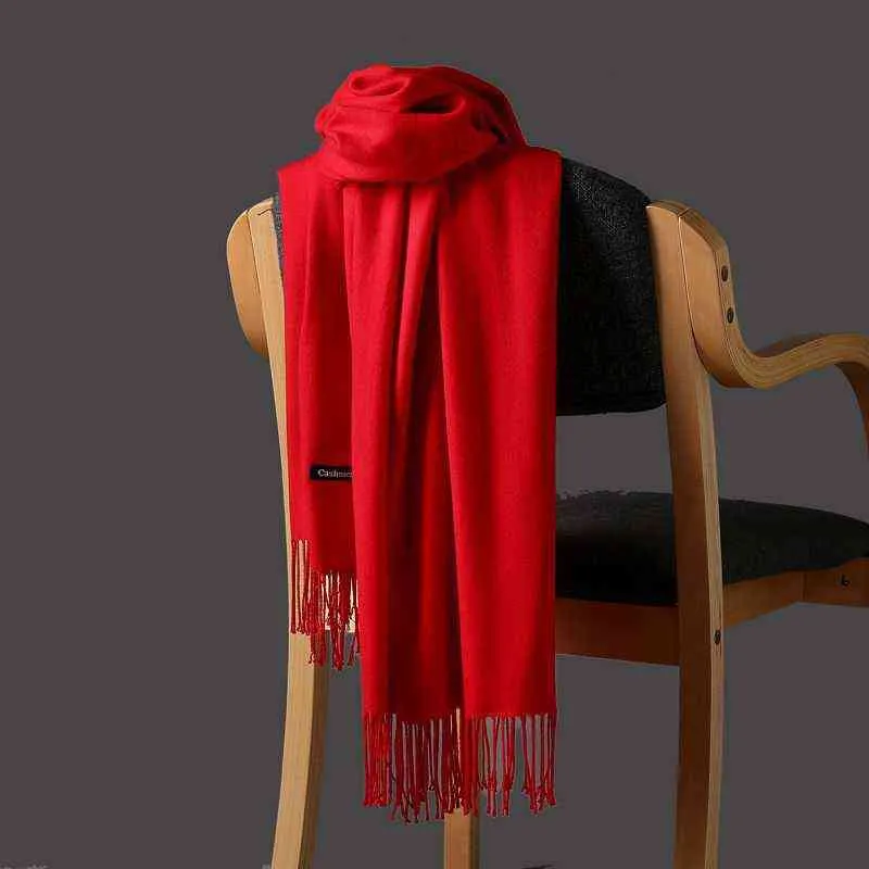 Automne et hiver écharpe en cachemire imitation rouge vif écharpe de couleur unie épaissie écharpe chaude et coupe-vent cadeau de réunion annuelle