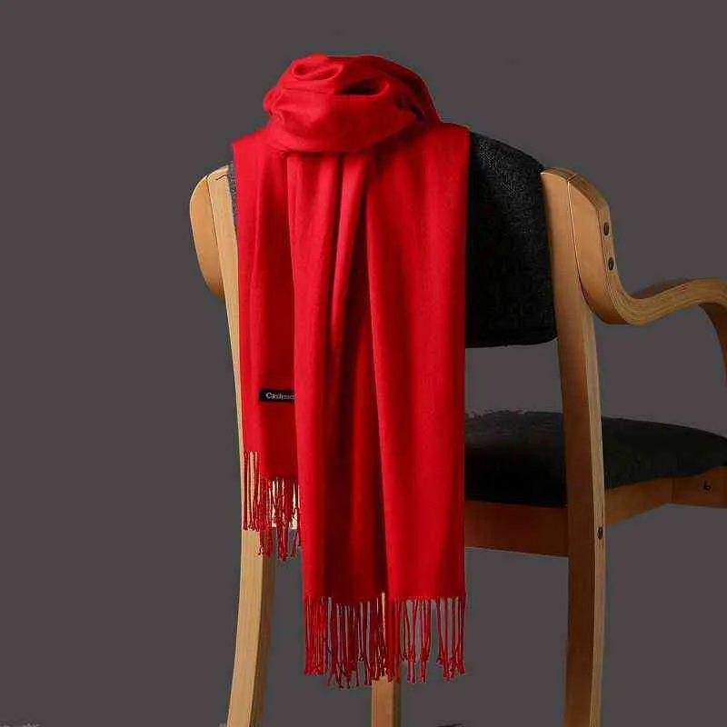 Autumn and winter bright red imitation cashmere scarf solid color scarf thickened warm and windproof scarf annual meeting gift