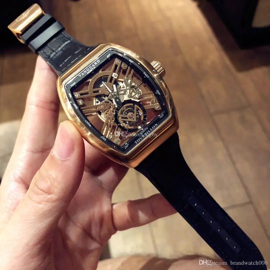 Роскошные часы Pioneer Series v 45 T Gr CS SQT NR Skeleton Dial Miyota Автоматические мужские часы Black Case Leather Strap Sport Watches327j