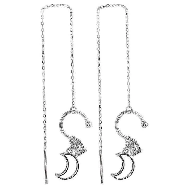 e couleur argent lune boucles d'oreilles pour femmes oreille pince longue gland Zircon oreille manchette boucle d'oreille ligne d'oreille mode femme bijoux G220312