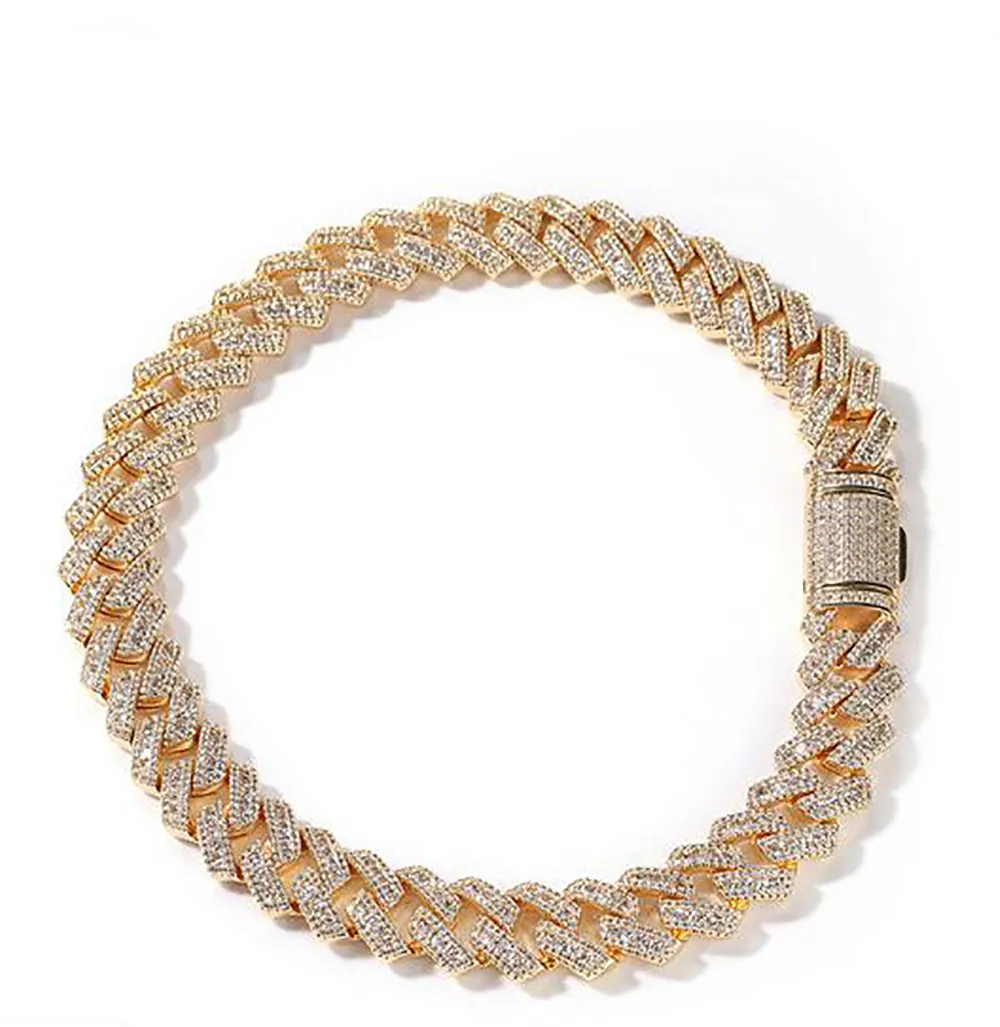 Collier chaîne à maillons cubains glacés de 17mm, bracelet plaqué or blanc 14 carats, 3 rangées de diamants en zircone cubique, bijoux 16 à 24 pouces, 257W