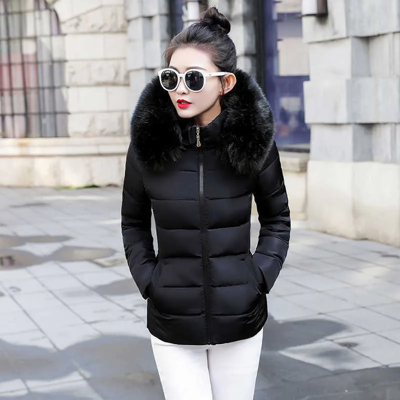 Detachable Fake fur Fashion Slim Women Winter Jacket Cotton Padded Warm Thicken Ladies Coat Short Down Parkas Jackets 211013