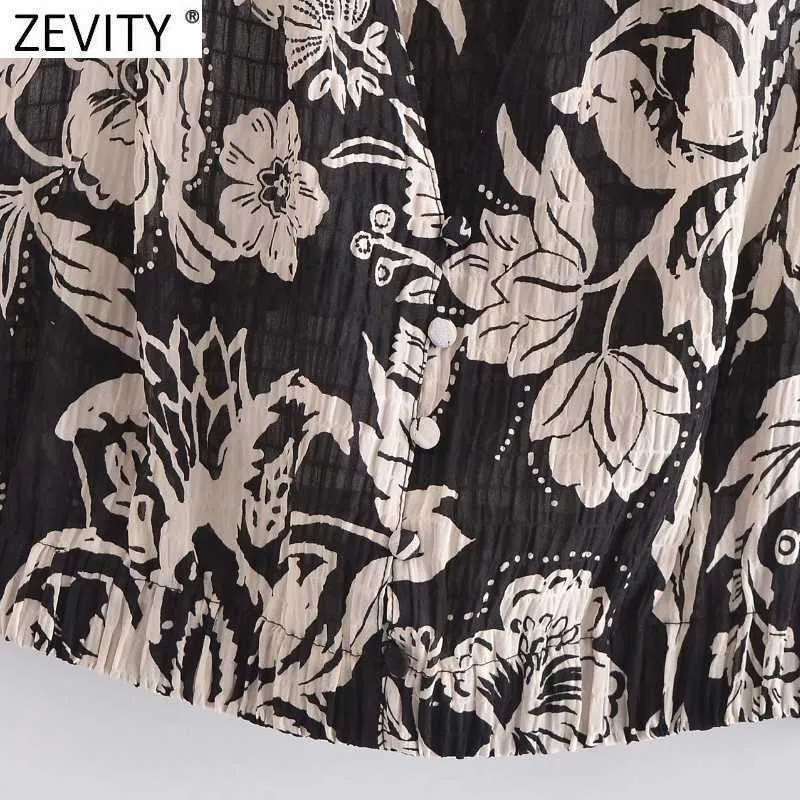 Zevity Women Vintage Tropical Floral Print Short Smock Blouse Female Sleeveles Backless Bow Tie Vest Shirt Chic Crop Tops LS9253 210603
