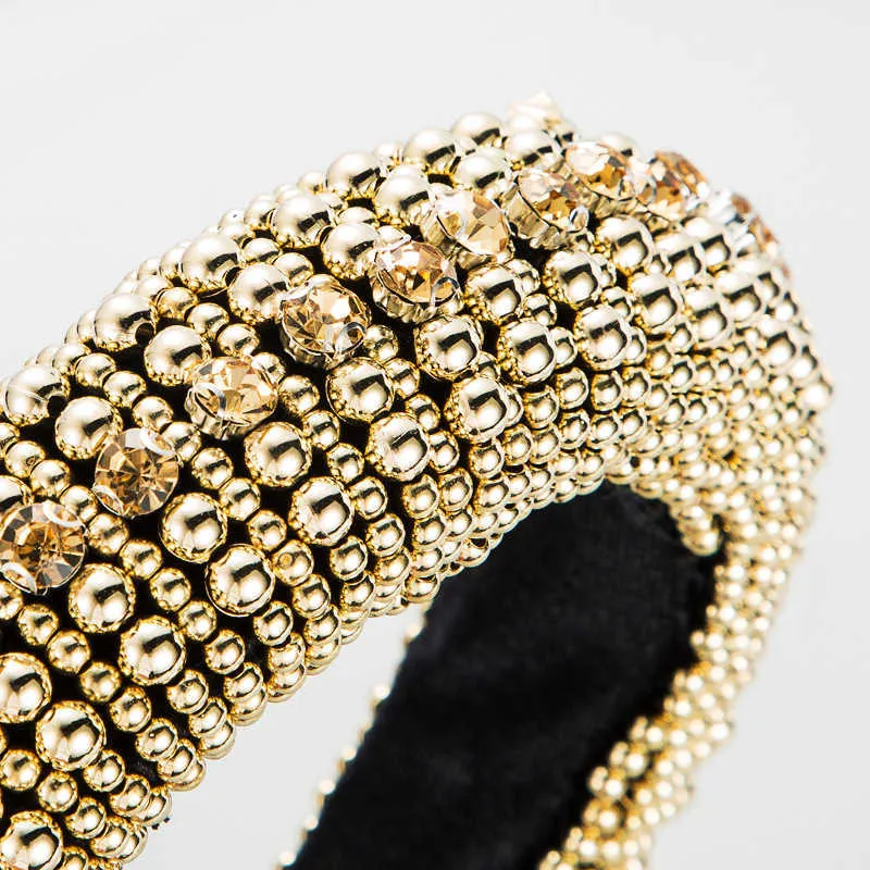 Luxury Baroque Handmade Full Gold Pearls Hairband Crystal Rhinestone Headband for Women Wedding Headwear Bridal Hair Accessories X0722
