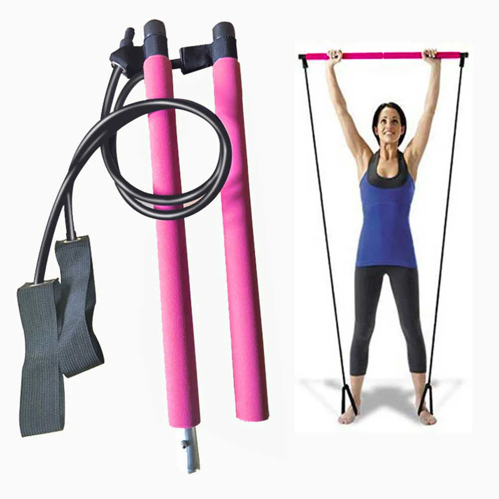 Stick multifonctionnel avec bande de résistance Yoga Pull Tiles Pilates Bar pour le gymnase Fitness Body Building Workout Exercice 2106249197414