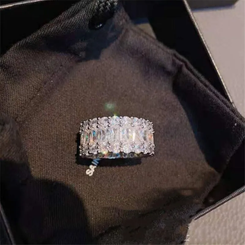 Größe 6-10 Luxusschmuck Eheringe Ins Top Verkauf 925 Sterling Silber 3 Stil Princess Cut Schwarzer Saphir CZ Diamant Edelsteine E344E