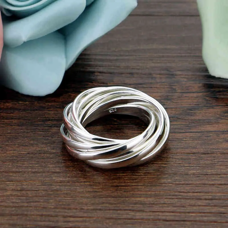Стерлинговое кольцо стерлингового серебра 925 Специальная 9 петли дизайн свадьбы женские оригинальные ювелирные изделия подарок 211217