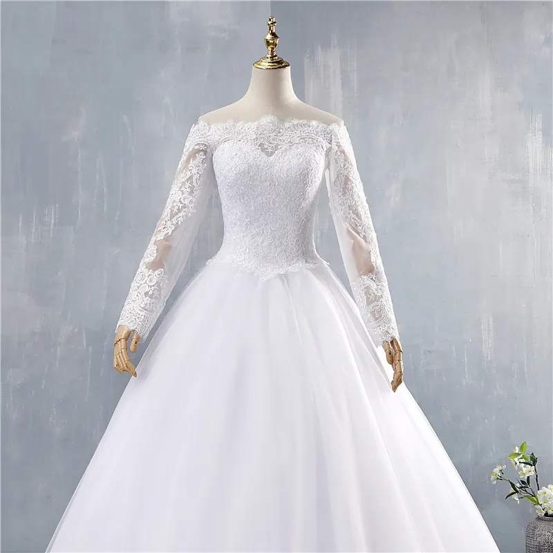 ZJ9151 Sexig högkvalitativ bröllopsklänning 2021 Bollklänning Elegant vit elfenben långärmad brudklänningar spetsbotten2734