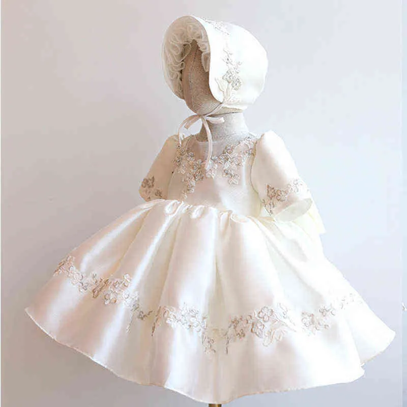 Baby Girl Dresses Elegant Floral Embroidery Princess White Dress 1st Birthday Evening Children Dresses Ball Gown G1129