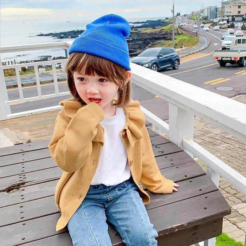 Fille Cardigan enfant en bas âge pull tricot laine mode pétales col enfants manteau vêtements AL002 210610