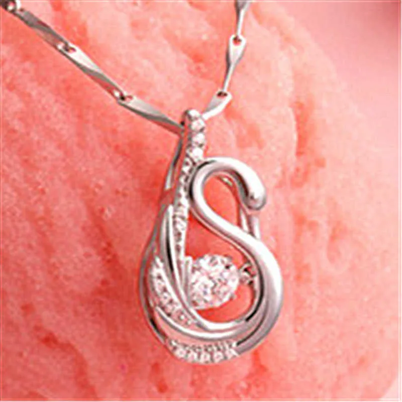 Crystal Womens Necklaces Pendant Smart Swan Silver female Set zircon lovely Lake gold plated