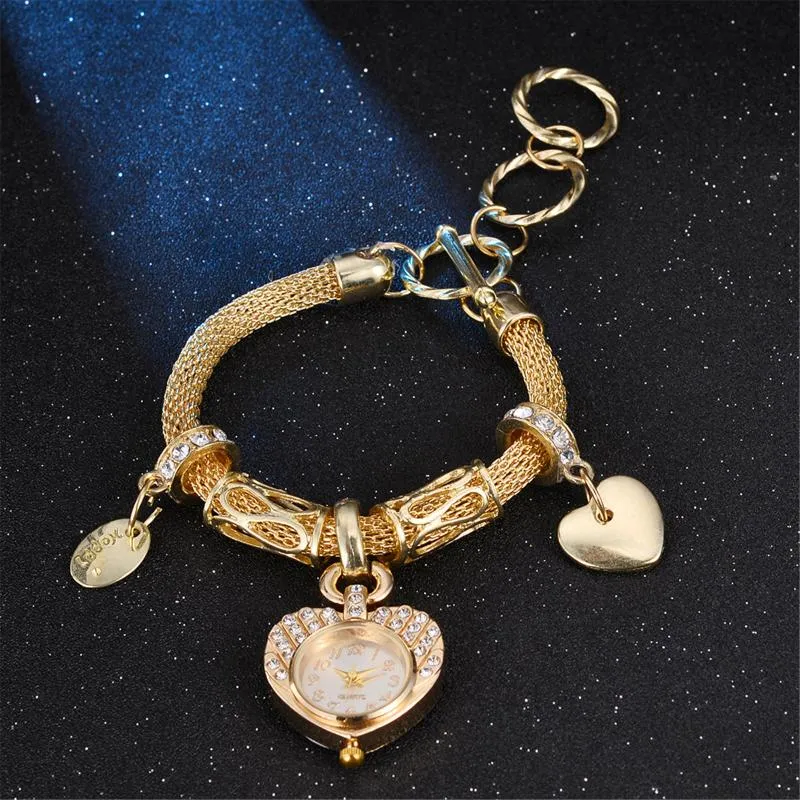 Reloj de pulsera para mujer, esfera de corazón de amor, relojes de correa de lujo de cristal de acero inoxidable, Reloj de pulsera analógico para mujer y niña, Reloj Gift335z