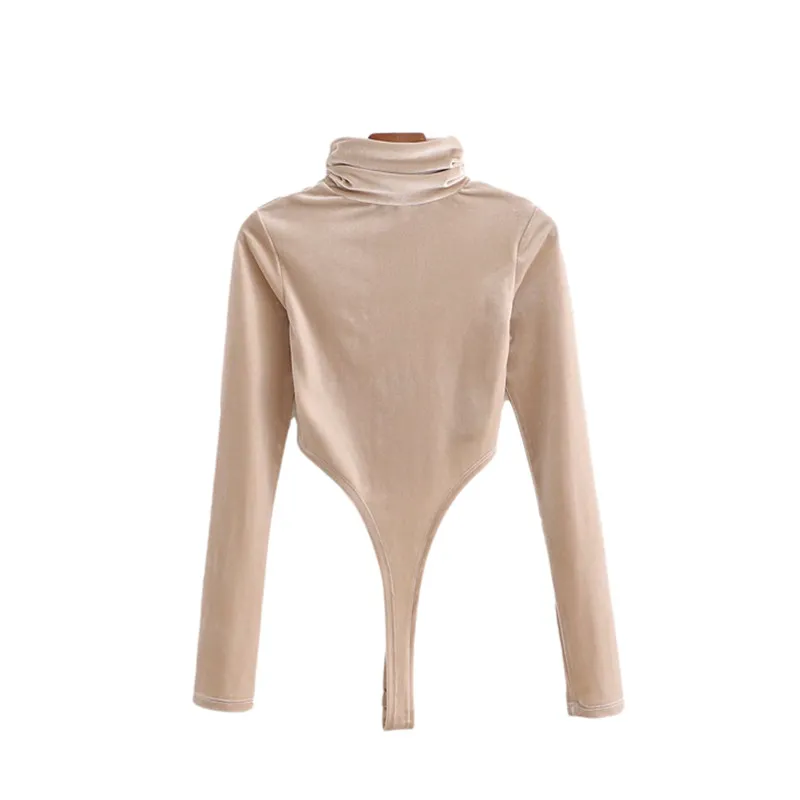 Casual Donna Cammello Dolcevita Slim Velluto dorato Body Primavera Moda Sexy Morbido Body Donna Elegante 210515