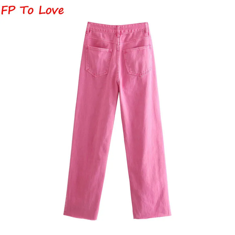 FP att älska kvinna vintage brett benbyxor jeans rosa grön blå gul höst vårgata ankomster byxor 220310