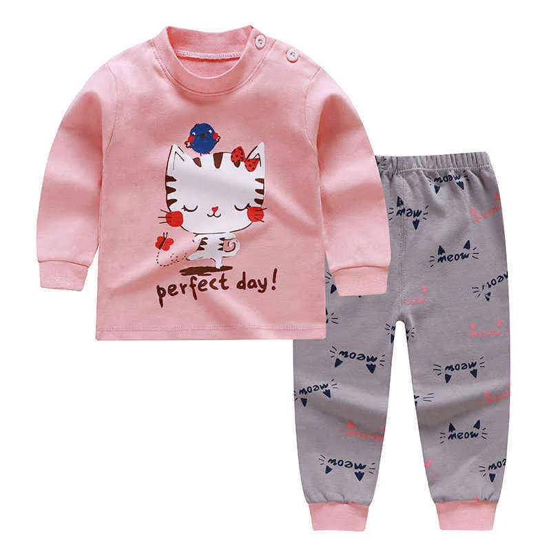 6M 12M 3T 5T Mädchen Pyjama Sets Langarm Mädchen kinder Set Baumwolle Oansatz Nachtwäsche kinder Kleidung Anzug Kleinkind Kaninchen Schwan Katze Y220310