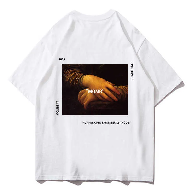 Hommes drôle Kuso Mona Lisa huile impression O-cou T-shirts graphiques T-shirts 210527