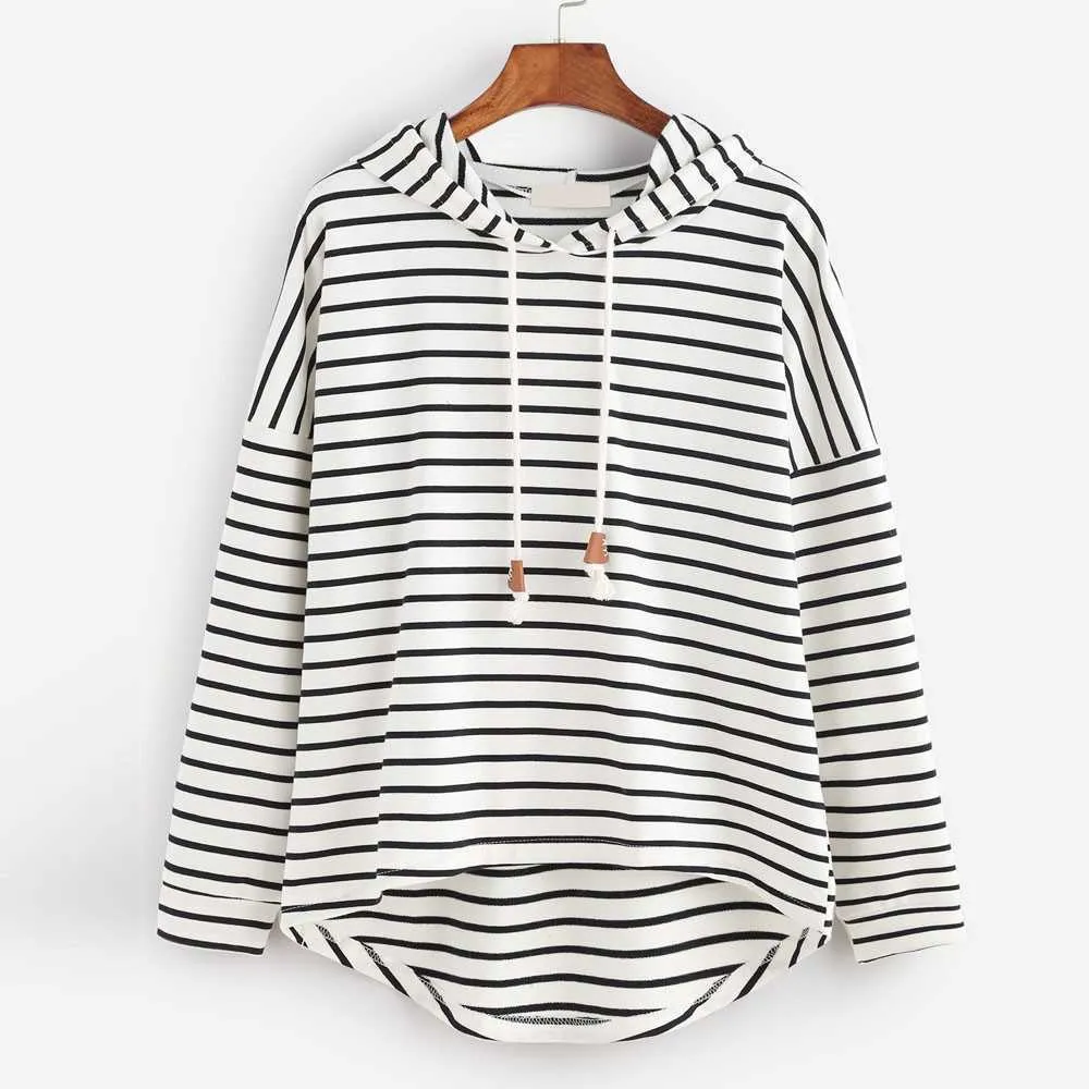 ZOGAA Fashion Women Hoodies Ladies Stripe Printed Sweatshirts Casual Streetwear Loose Plus Size Womens Hooded Pullover 210813