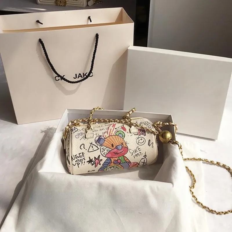Mode d'été mignon ours Graffiti sacs à bandoulière femmes chaîne en or sac de messager sacs à main de fille cadeaux