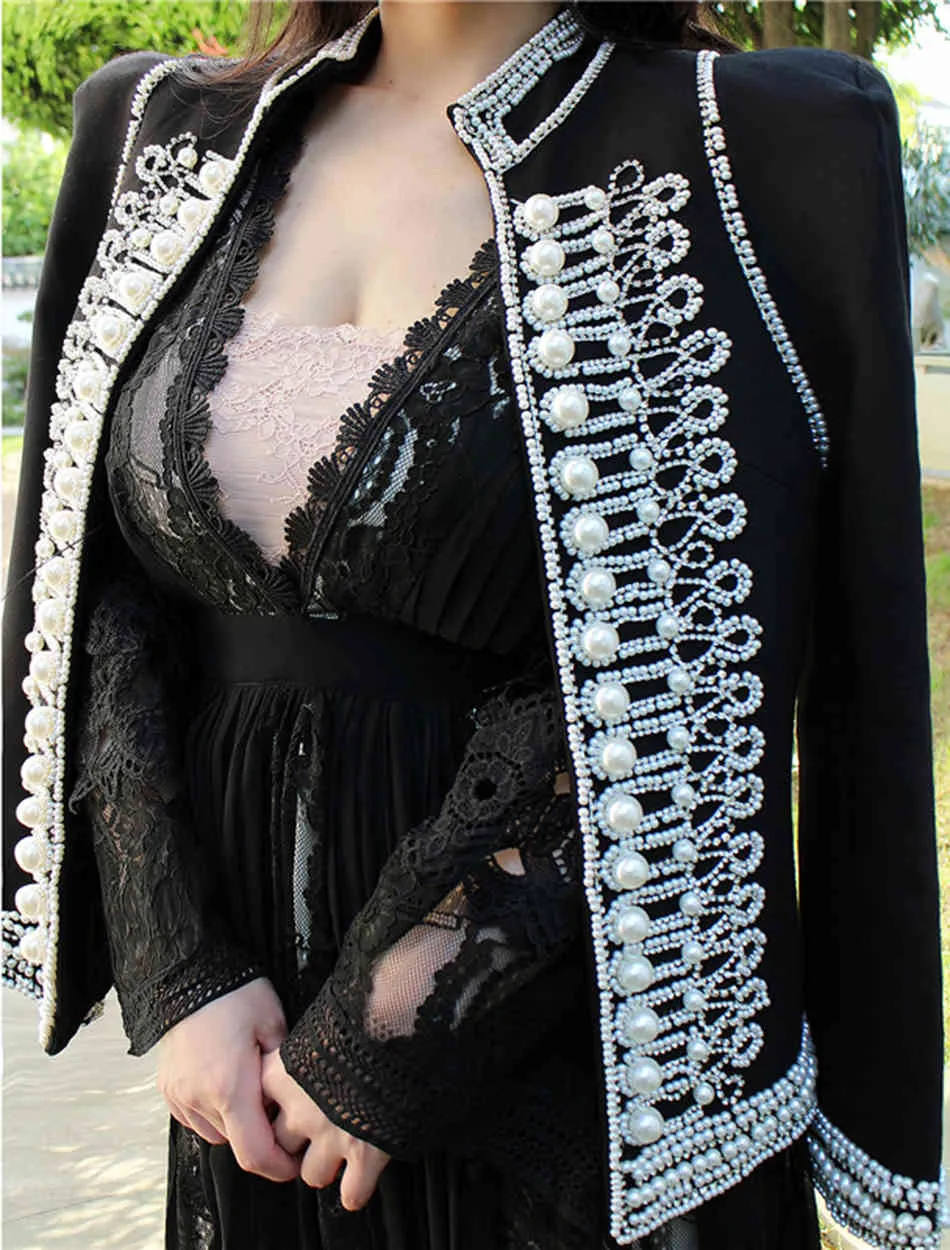 Veste de perles de luxe de haute qualité Femmes Automne Élégant Perle Collier Cardigan Sexy 210525