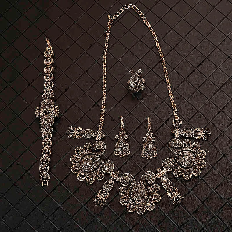 Türkische Hochzeit Damen Ohrringe Halskette Armband Ring Krone Araber Bronze Braut Geschenk Schmuckset