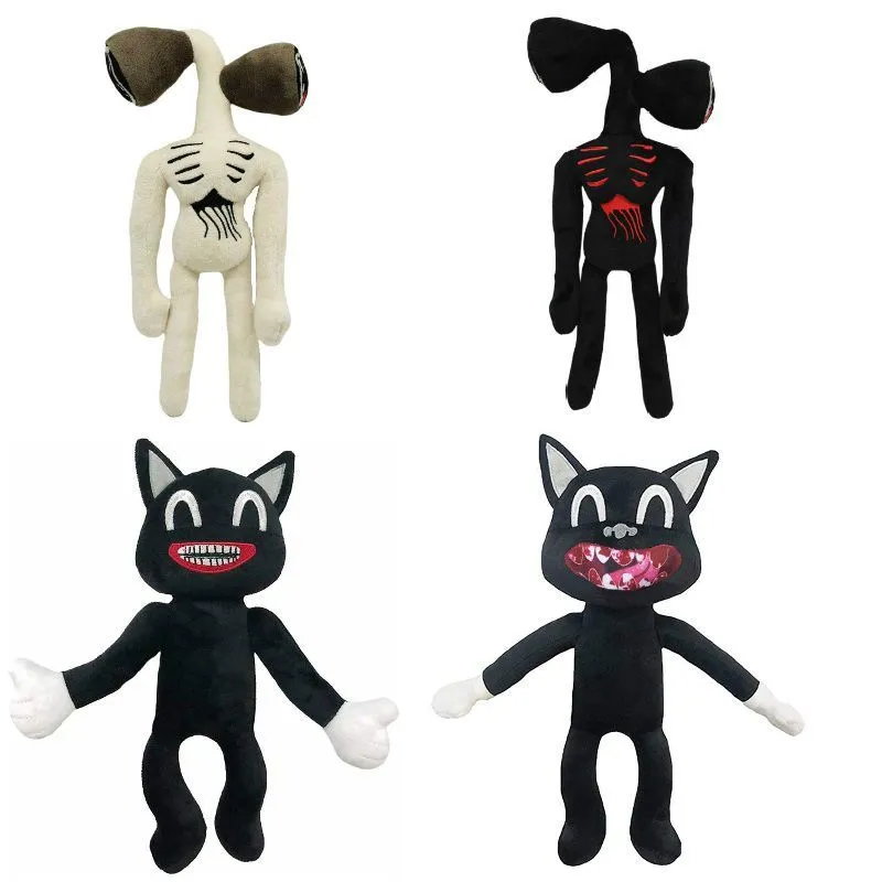 Muñecos de peluche con cabeza de sirena de 35cm para niños, juguetes de peluche de gato de dibujos animados con estampado negro de Kawai Sirenhead, regalos de cumpleaños
