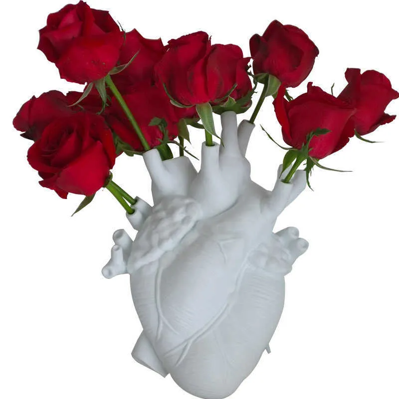 Anatomisk hjärtform Vase Nordisk stil Flower Art Vases Sculpture Desktop Plant Pot For Home Decor Ornament Gifts2048