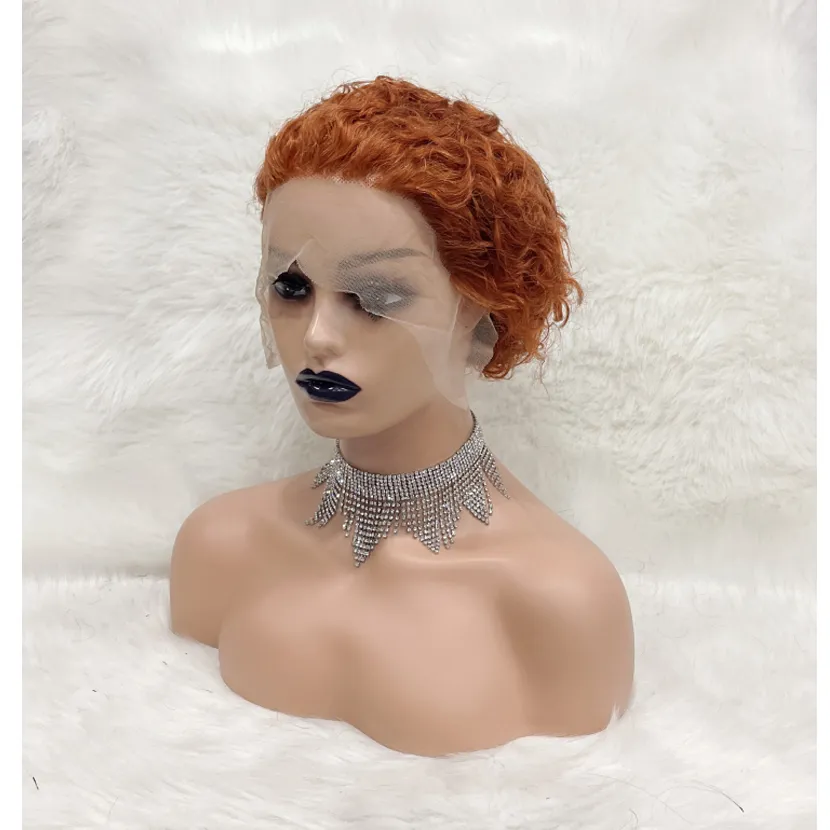 13x1 Pixie Curl court Bob dentelle perruques couleur #350 cheveux humains brésiliens pour les femmes noires de haute qualité