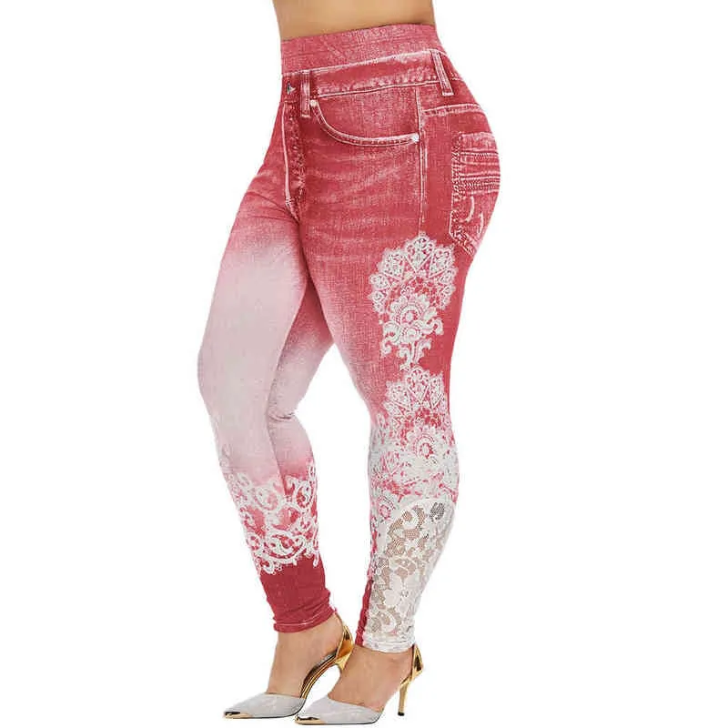 5XL Plus Size Leggings Women Denim Printing Yoga Pants Fitness Leggings Running Gym Stretch Sports Pants High-waist Trousers H1221