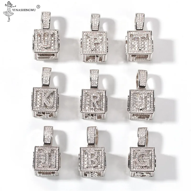 new fashion Micro-inlaid Zircon Dice Cube Initial Letter Pendant Necklaces For Women Men Necklace Hip Hop Golden Colour Chain Jewelry