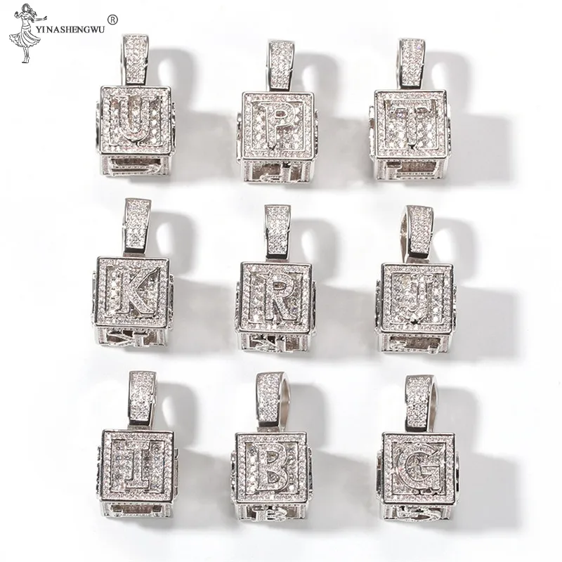 Ny Mode Micro-Inlaid Zircon Dice Cube Initial Letter Pendant Halsband för kvinnor Män Halsband Hip Hop Golden Color Chain Smycken