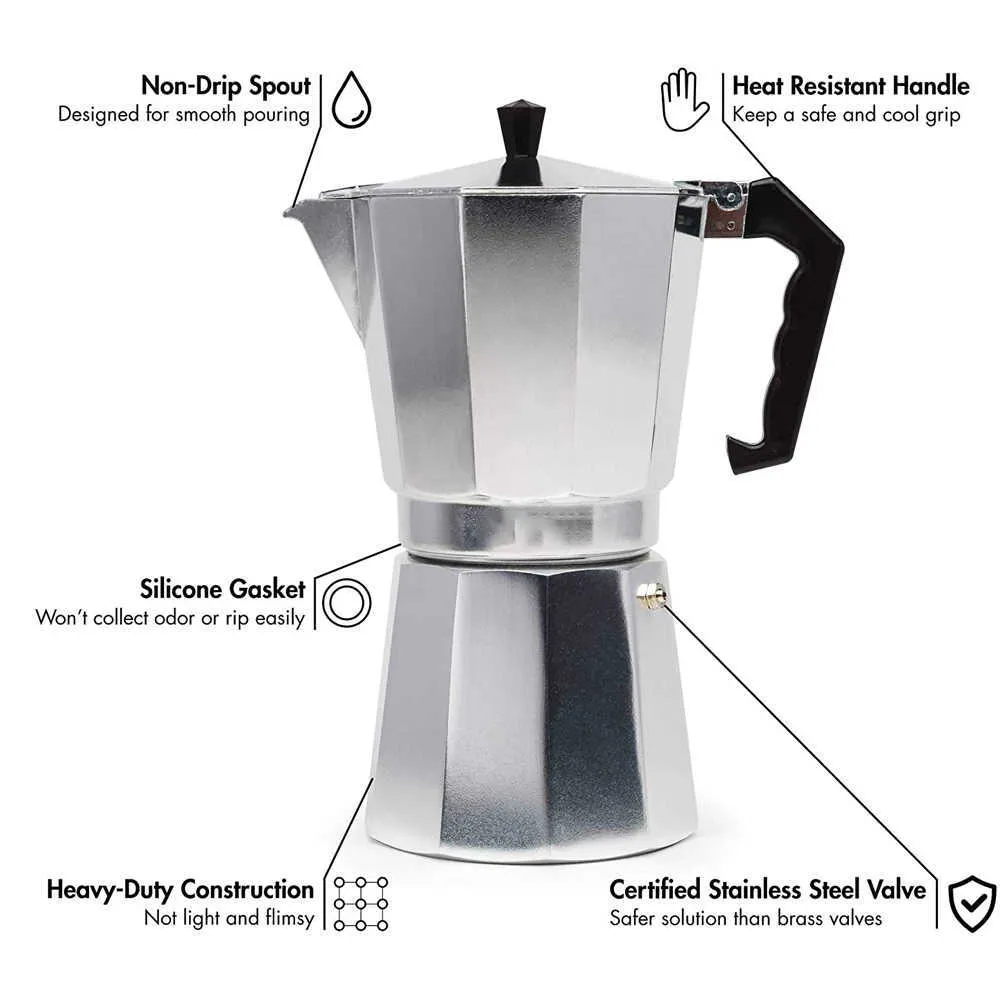 Moka Pot Coffee Espresso İndüksiyon Makinesi Alüminyum İtalyan Kahvehanesi Klasik Araçlar Kafetier Latte Soba Üst Taşınabilir Cafe179L