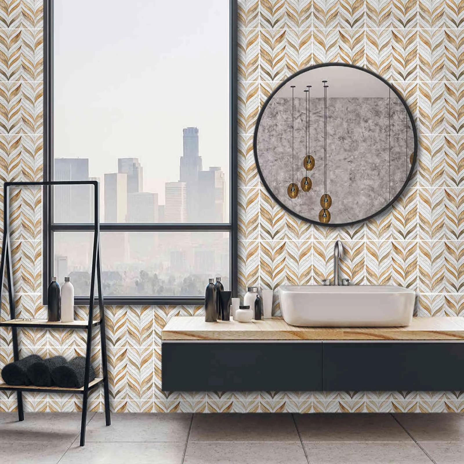 Funlife Copper Metallic Plant Marble Wall Sticker Peel & Stick Decorative Tile Sticker for Bathroom Kitchen Backsplash Floor 211124