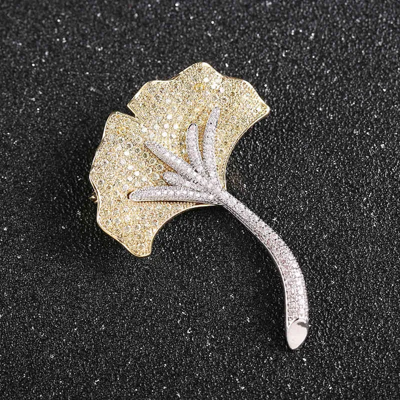 Gold Crystal Ginkgo Biloba Leaf Broches Pins Voor Vrouwen Mannen Vintage Bladeren Plant Broche Kleding Pin Accessoires Sieraden Gift