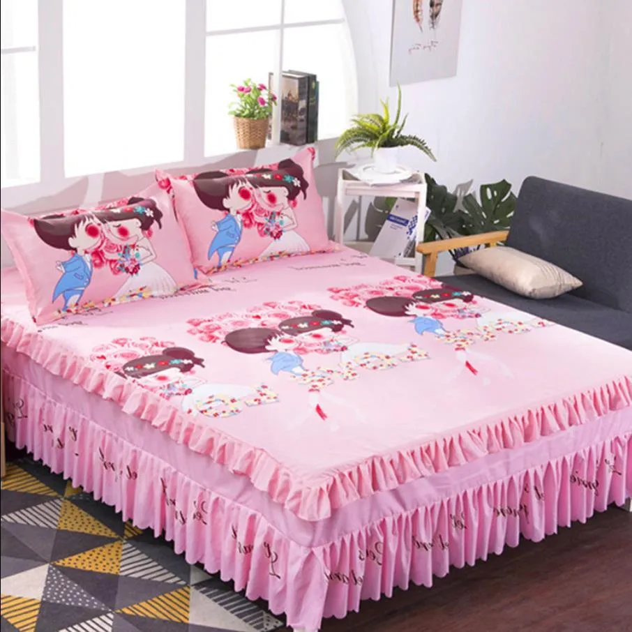 Traje de falda de cama Moda Estilo europeo americano 1 Colcha 2 Funda de almohada Ropa de cama Sábana Dormitorio Decoración Suministros F0001 2103172g