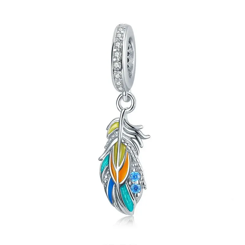 Coloré grande roue plumes feuilles couronne oiseau maison perles ajustement Original bracelet à breloques couleur argent bijoux à bricoler soi-même 7882070